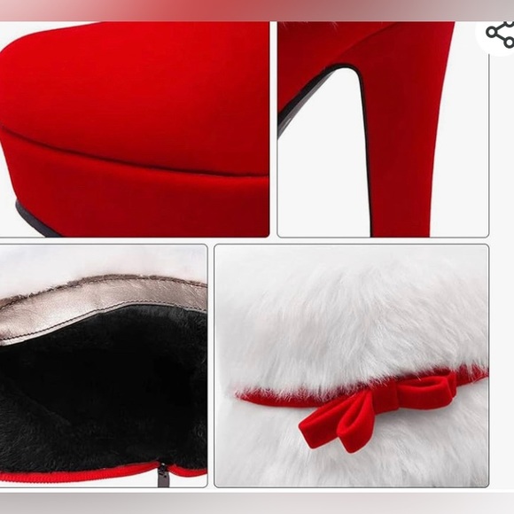 Red Women's Winter Fur Ankle Boots Fur Chunky High Heel Santa Booties 10.5 - Picture 5 of 14